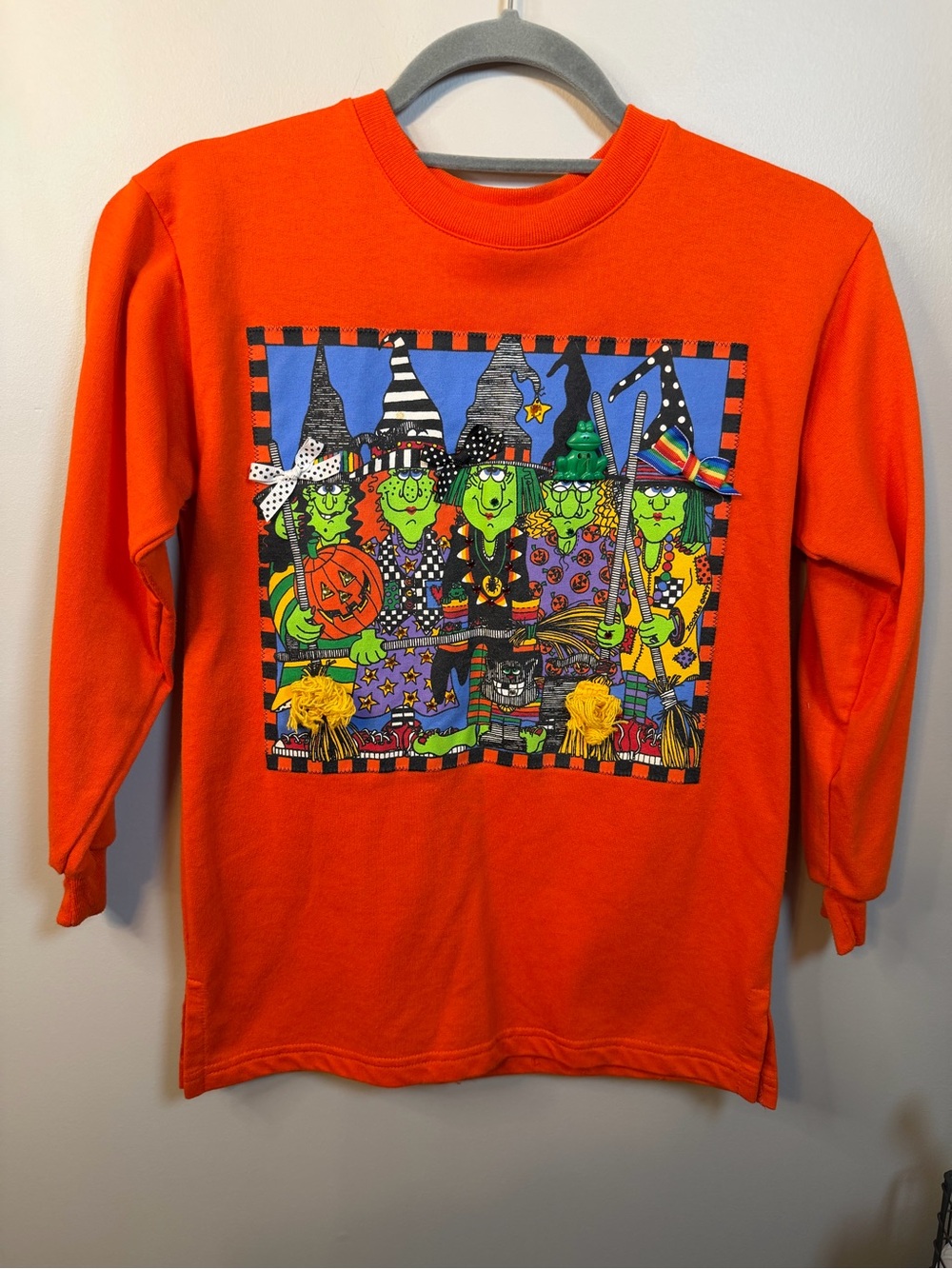 Vintage 99s Zoodles Orange Long-Sleeve Tee with Colorful Witch Graphic